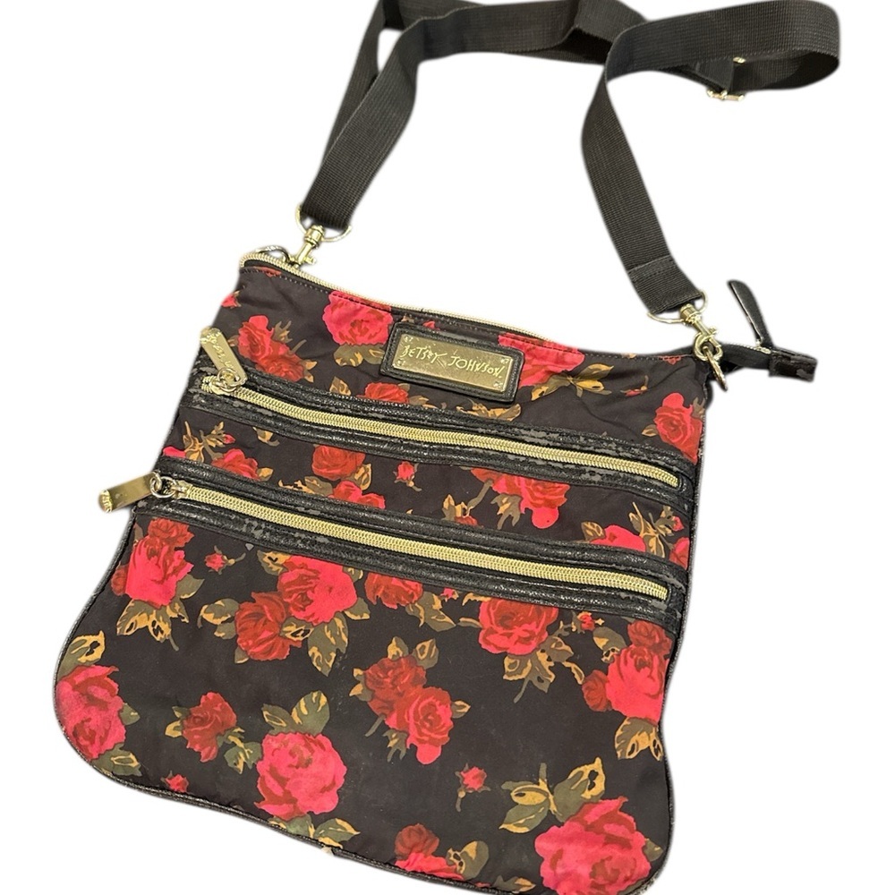 Betsey Johnson Floral Crossbody Bag with Gold Accents purse handbag